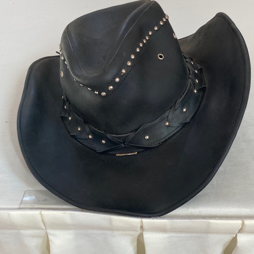 Studded Black Leather Bullhide Western Hat